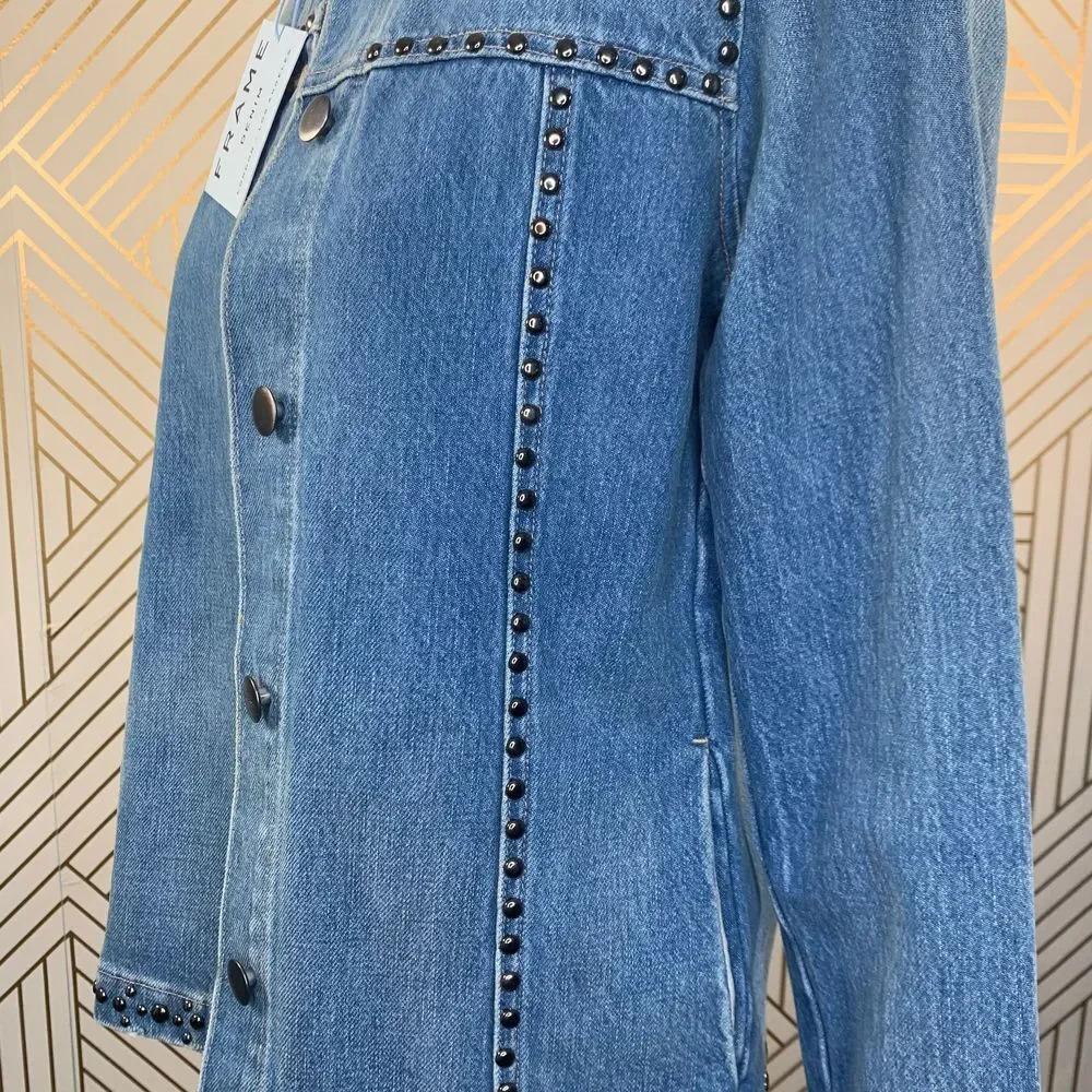 Frame Le Studded Motif Jenning Blue Denim Jacket - Picture 6 of 12